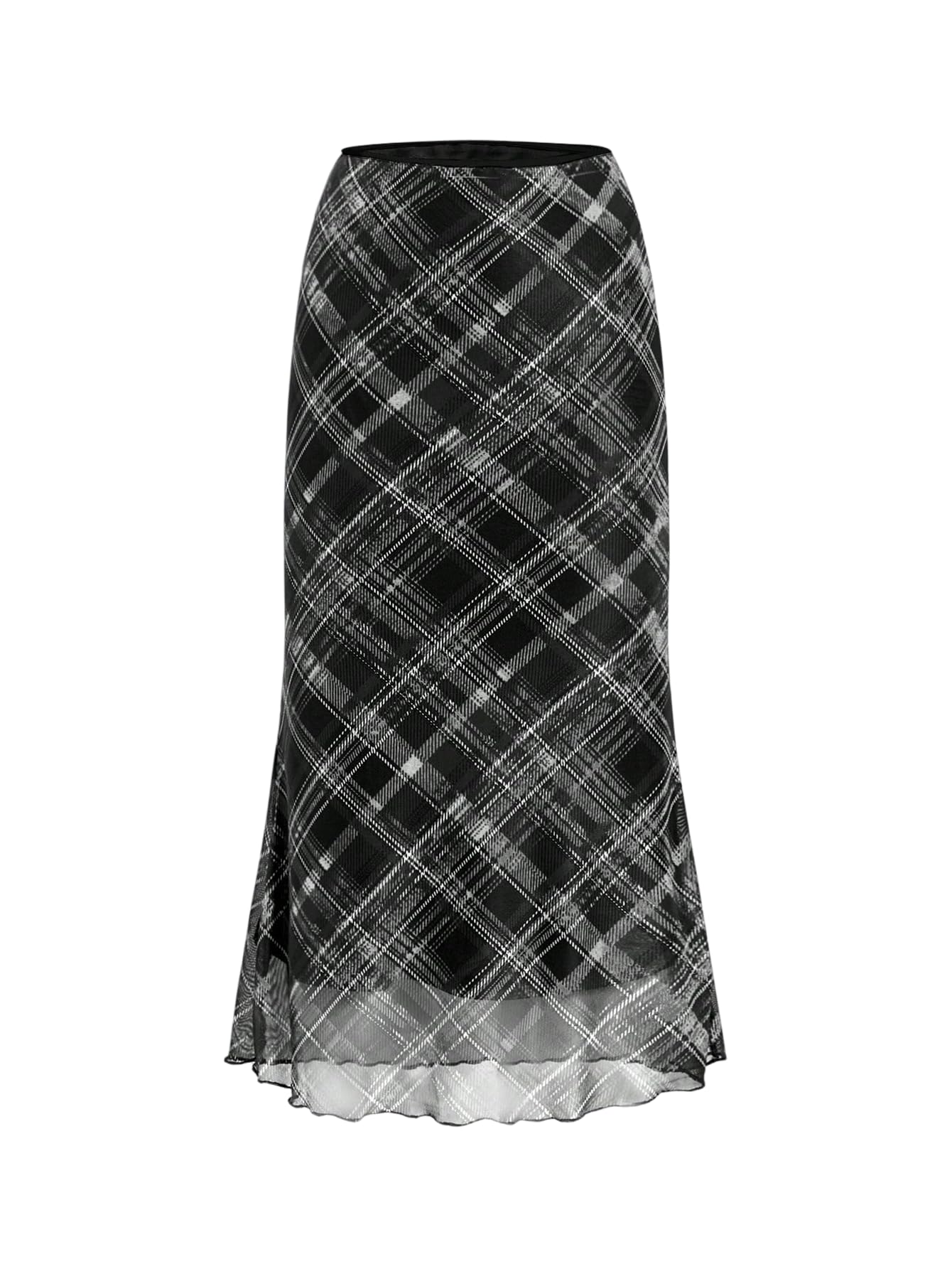 SHENHE Womens Plus Size Contrast Color Trim Plaid A-Line Fishtail Hem Below Knee Skirt