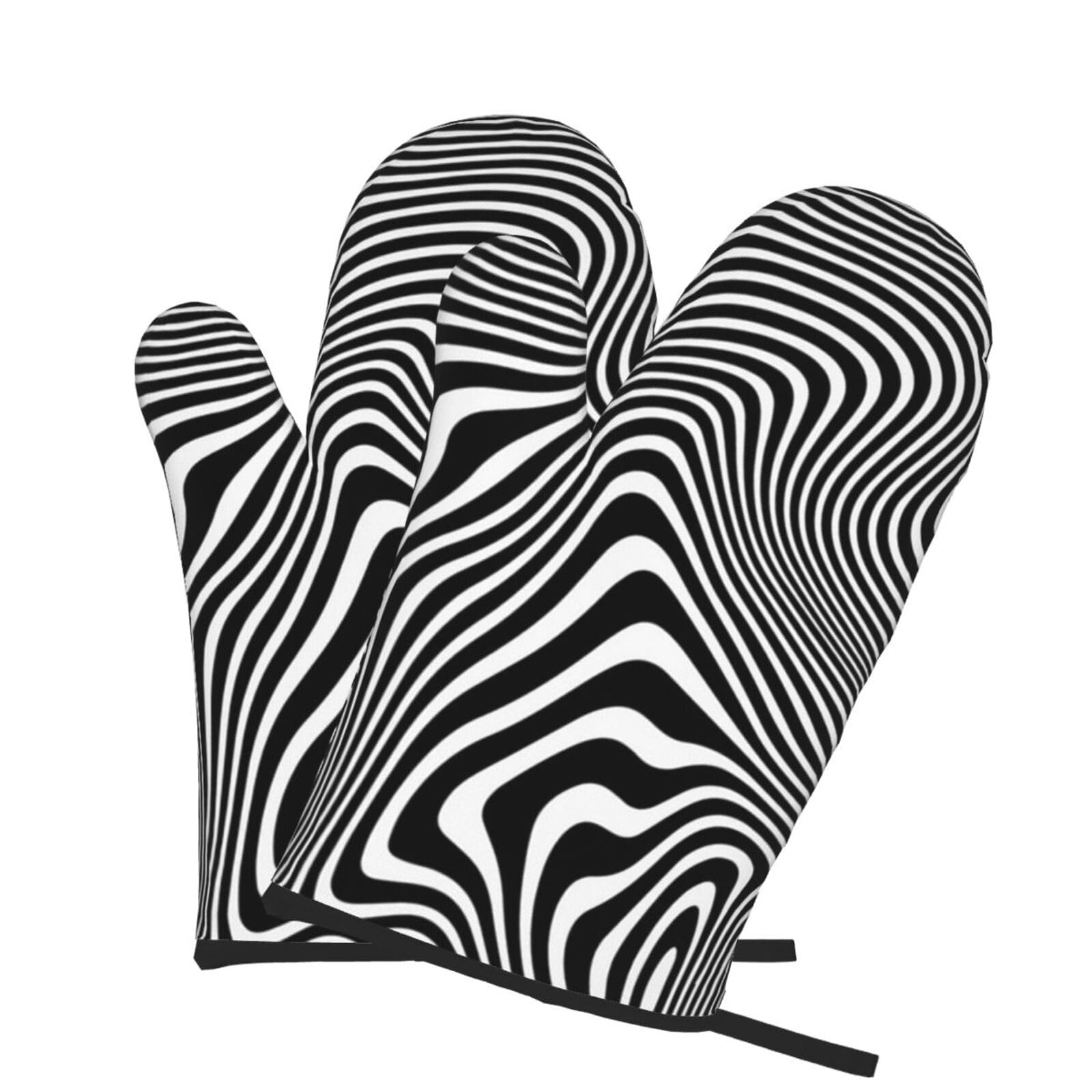 Oven Mitts Set of 2 Pcs, Vertical Illusion Prints Heat Resistant Kitchen Gloves for Cooking Baking Grilling