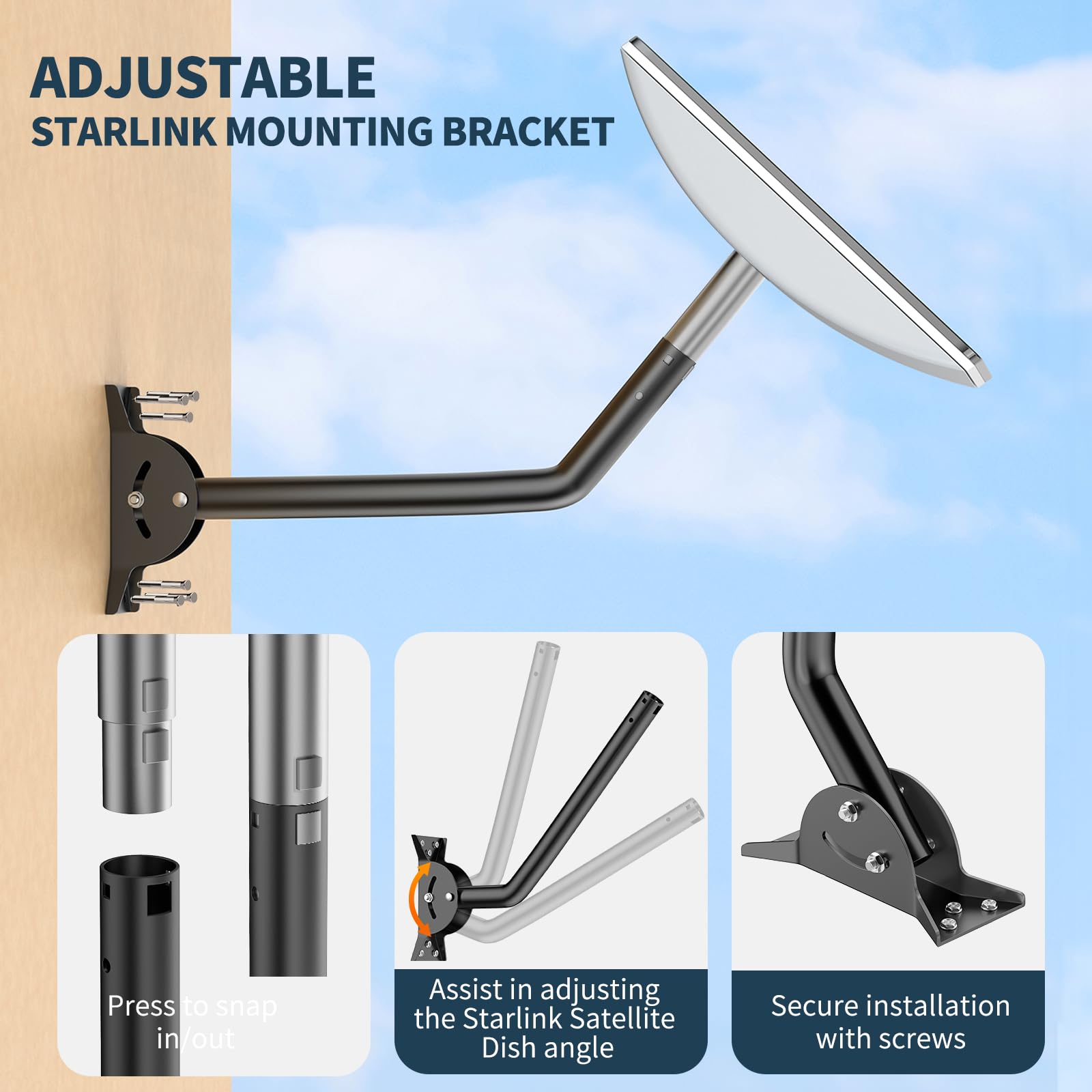 Supporto A Muro Corto Per Starlink Gen 2 – In Acciaio Inox, Adattatore Preciso E Facile Da Montare