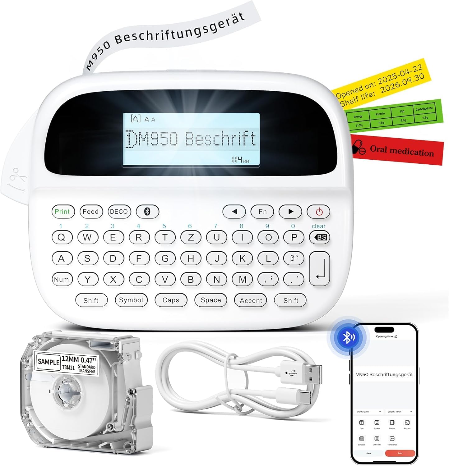 Etikettendrucker M950, Beschriftungsgerät mit QWERTZ Tastatur & Bluetooth