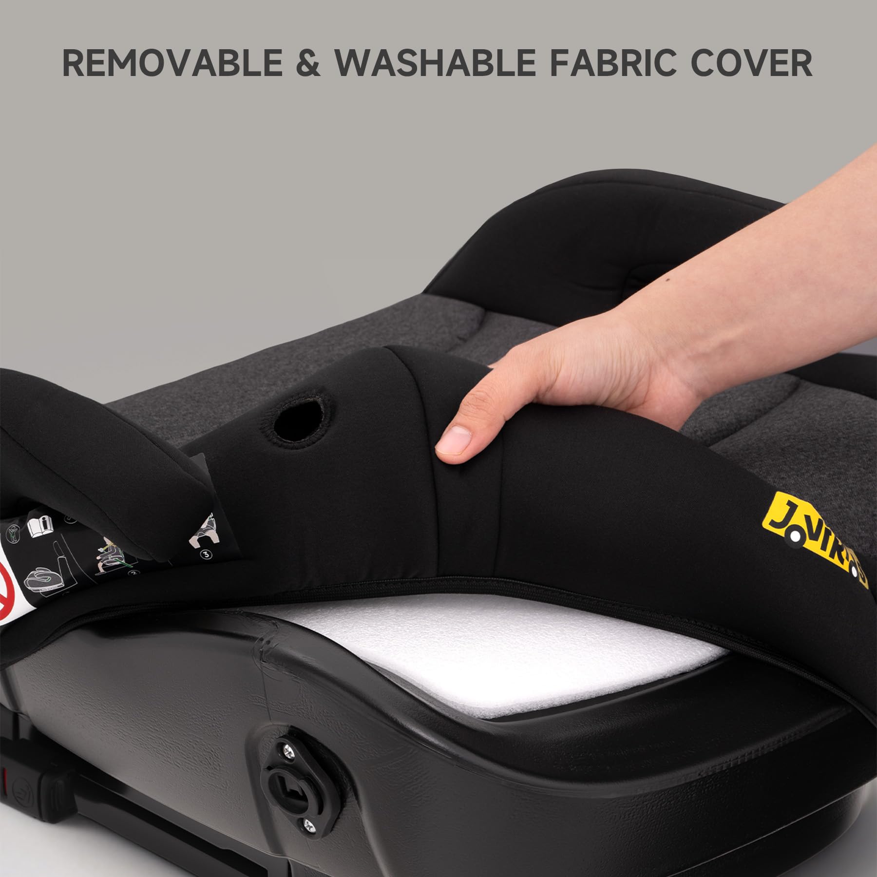 Jovikids i-Size Booster Car Seat, 125-150cm Highback Toddler Booster Seat with ISOFIX, ECE R129 Approved, Seat Belt Guide, Lightweight & Portable, Removable Machine Washable Cover - Black - 2