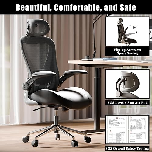 Miniatura 4 de Silla ergonómica de oficina en casa para hombre y mujer, asiento curvado de cuero grueso de alta calidad con respaldo de malla transpirable,