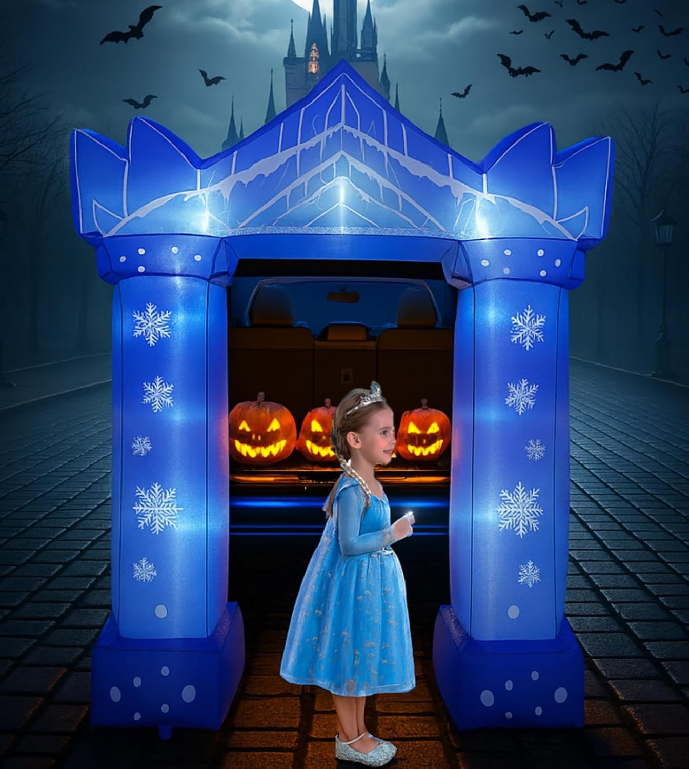 7.4FT Halloween Inflatable Ice and Snow Trunk or Treat Car Decorations Kit for SUV Banner,Garage Door Car Decorations Haunted House Car (Ice and Snow A)