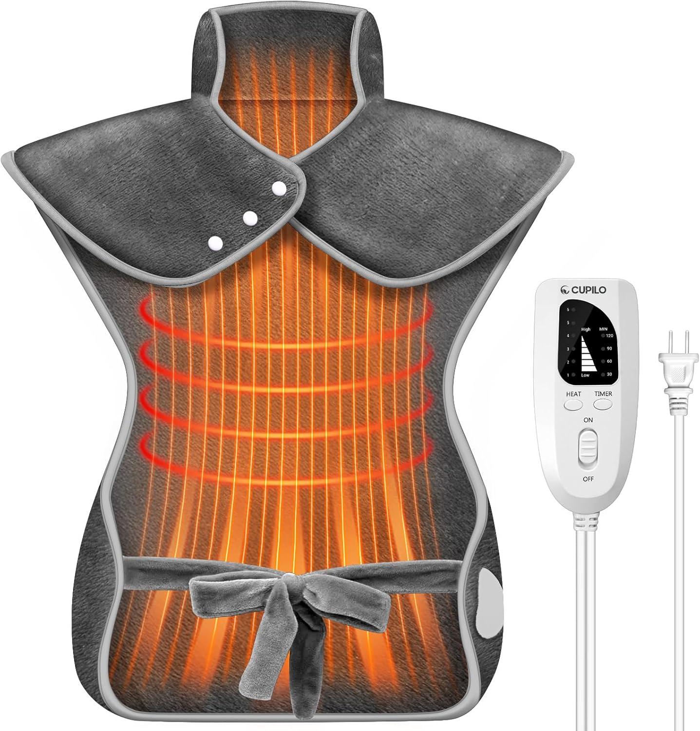 Heating Pad for Back Pain Relief, FSA Eligible HSA, Electric Heating Pads for Back Neck Shoulders, Wearable Large Heat Pad, Gifts for Mom Women Dad Men, ETL Certified, 24” x 33”, Gray