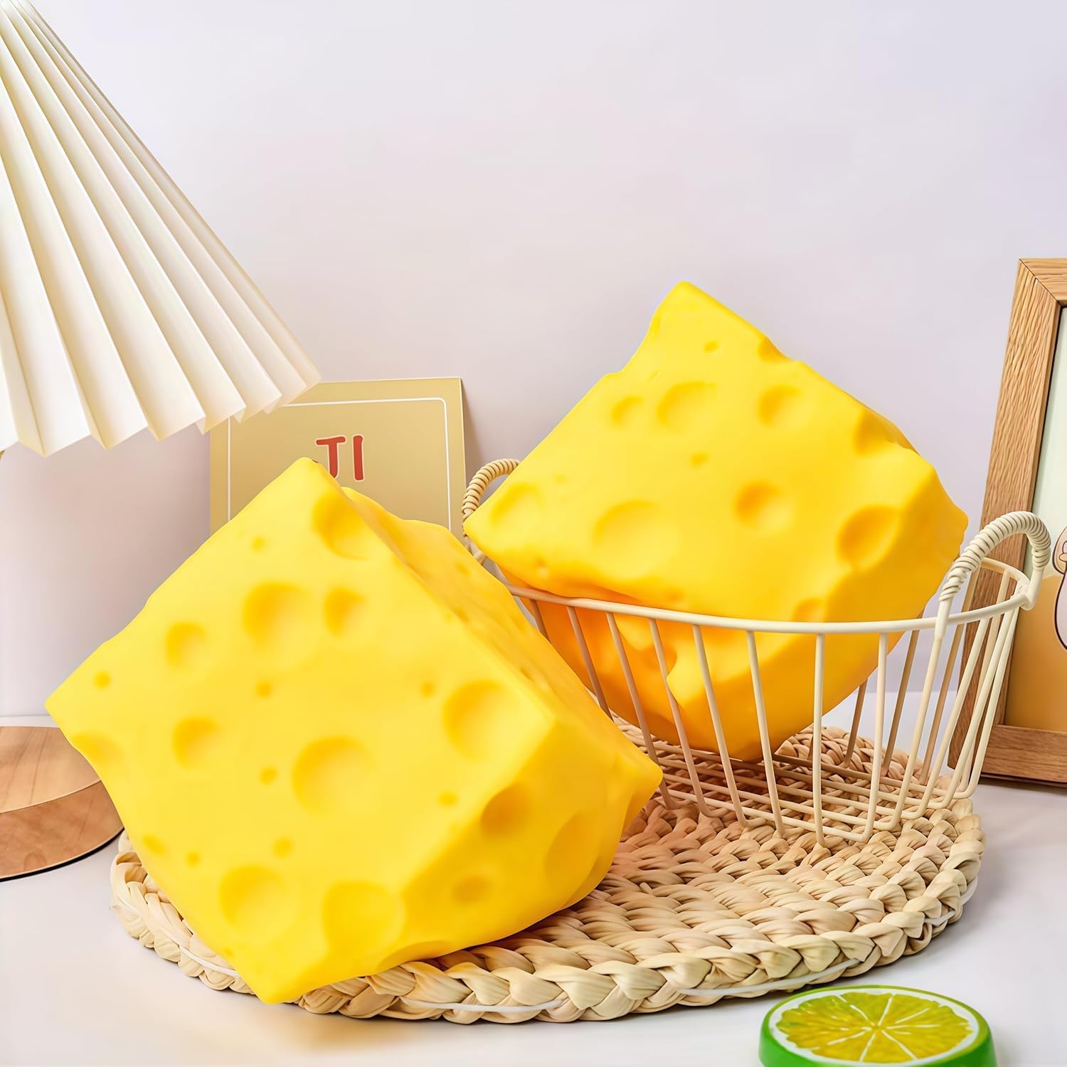 Yellow Cheese Squishy Slow Rising, 2026 New Extra Large Squishy Squeeze Cheese Block, Soft Novelty Toy, Stress Balls for Adults Rebounding Sensory Squishys Cheese (2.4in) - 3
