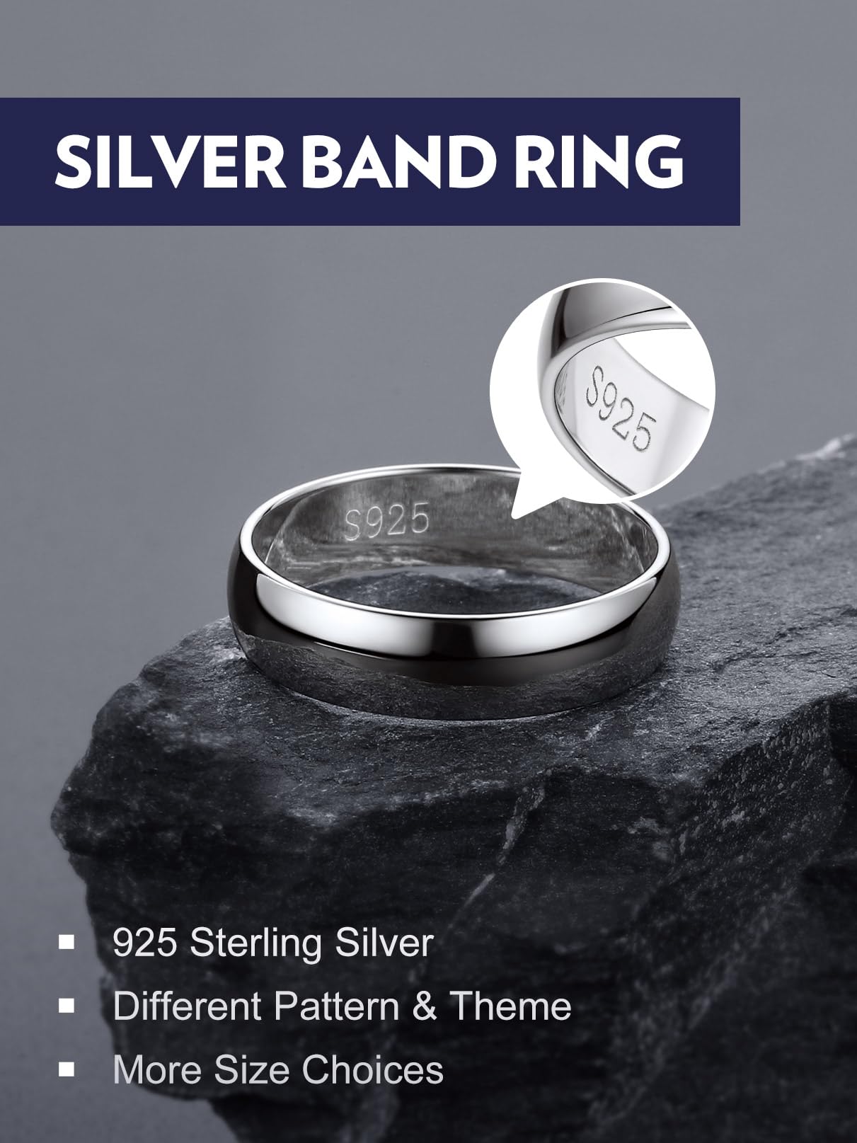 Bandmax Anello da uomo in argento 925, anello di fidanzamento da donna, anello in argento, larghezza 5 mm, per matrimonio, misura 47-67 mm, confezione regalo