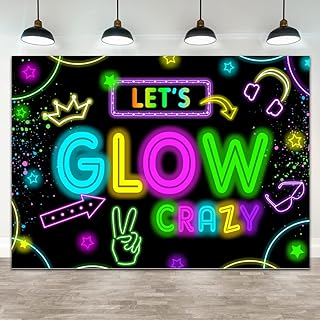Neon Glow Party Decorations Supplies Backdrop 7x5ft Glow in the Dark Let's Glow Banner Photography Background Birthday Sleppover Graffiti Splash Paint Black Light Kids Photo Booth