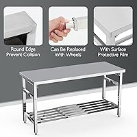 Vista 4 de Mesa plegable de acero inoxidable de 24 x 60 pulgadas para preparación y trabajo, isla de cocina de acero inoxidable resistente comercial NSF