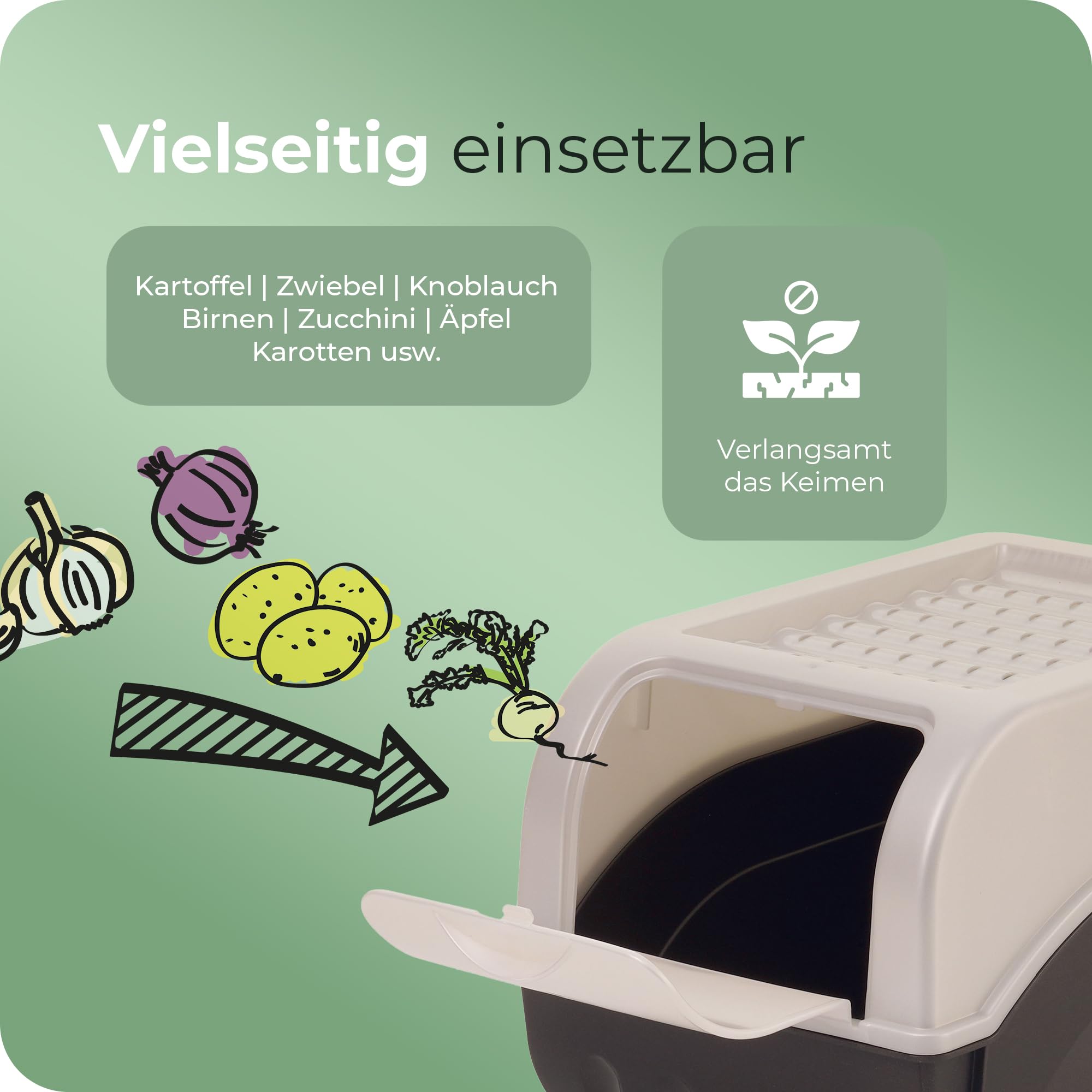 Novaliv Kartoffel Aufbewahrungsbox | 3x groß 9L | PERLMUT Weiss | Kartoffelbox | Gemüsebox stapelbar Zwiebelbox Kartoffelkorb Obstbehälter Kartoffelkiste Zwiebel Aufbewahrung Frischhaltedose Möhren