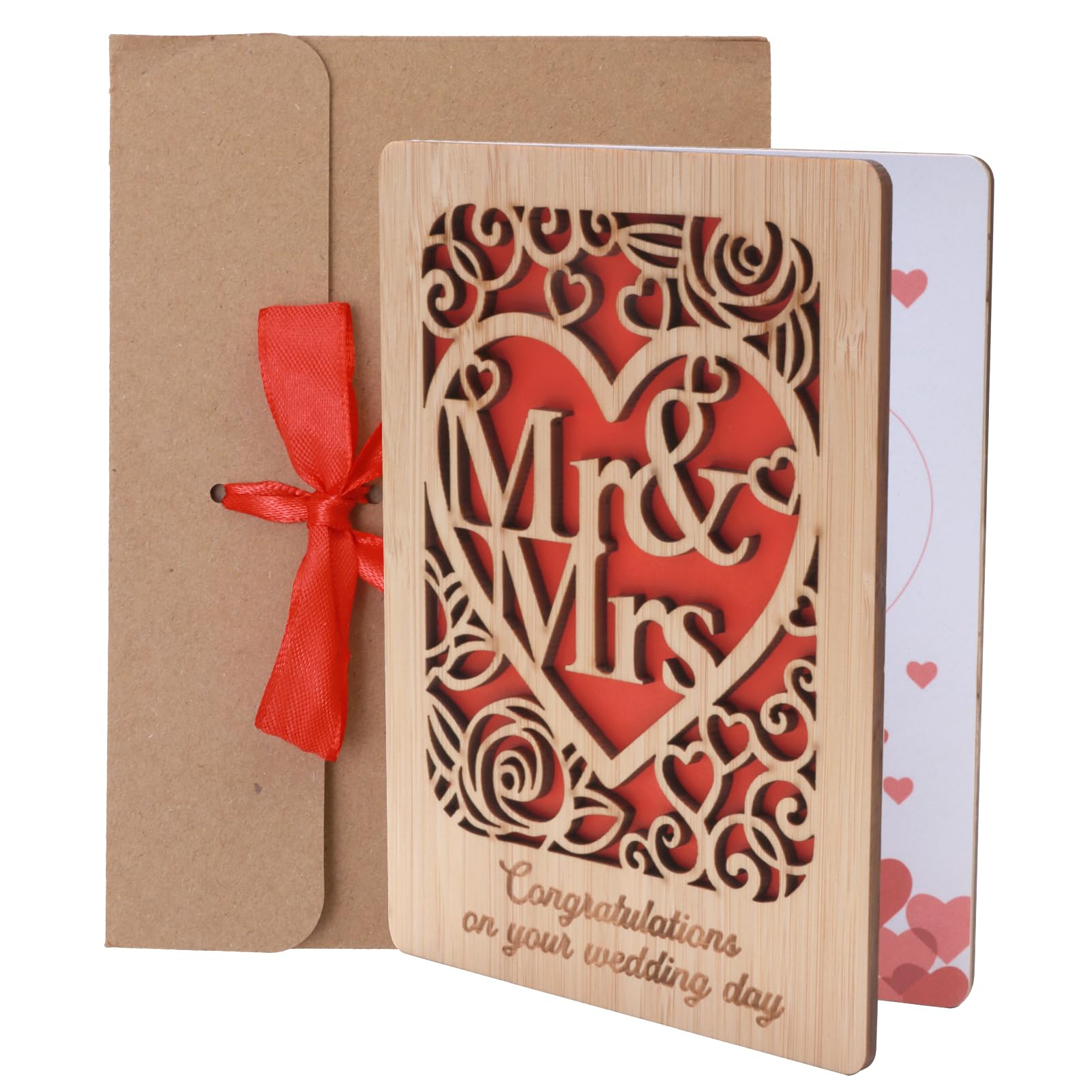 Wedding Card Personalised Wooden Wedding Day Congratulations Greeting Card Detailed Design Mr and Mrs Gifts Just Married Card for Bride and Groom Newlyweds New Couple Anniversary for Valentine's Day