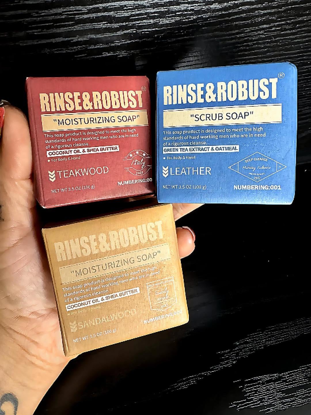 Rinse & Robust Mens Natural Bar Soap 6Pcs Handmade Cleansing Soap Bar Set Moisturizing&Exfoliating Scrub Soap 6 Different Scents 3.5 oz of 6 Bars