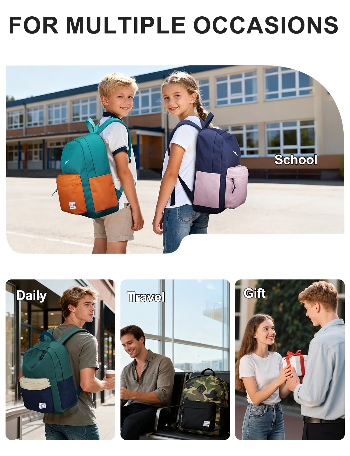 Mochilas Escolares, VASCHY Mochila Hombre Mochila Mujer Impermeable para Adulto y Adolescente Mochila Portatil 15,6 Pulgadas Mochila Universidad Instituto Ligera Mochila Viaje Niño Niña