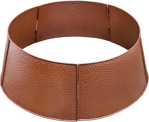 Miniatura 2 de AuldHome Design Collar de árbol de granja martillado de cobre (base de 29 pulgadas de diámetro), esmalte vintage, acento de árbol de Navidad, estilo