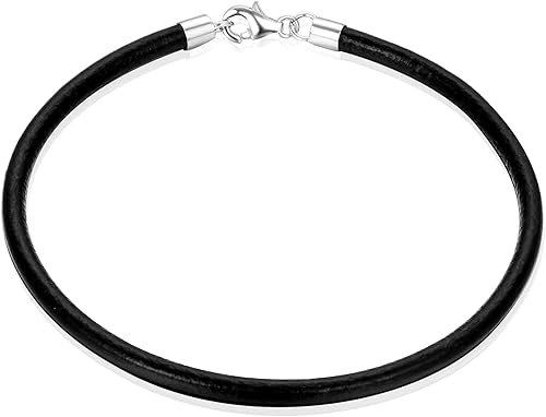 Adabele Auténtica pulsera de cordón de cuero de 0.118 in con cierre de plata de ley 925, joyería hipoalergénica sin níquel (7 7.5 8 pulgadas)
