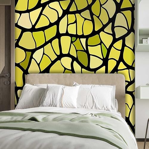 Miniatura 2 de Papel tapiz para pared de sala de estar, papel tapiz amarillo para decoración de mosaico, para dormitorio, no necesita pegamento adicional (Ancho)