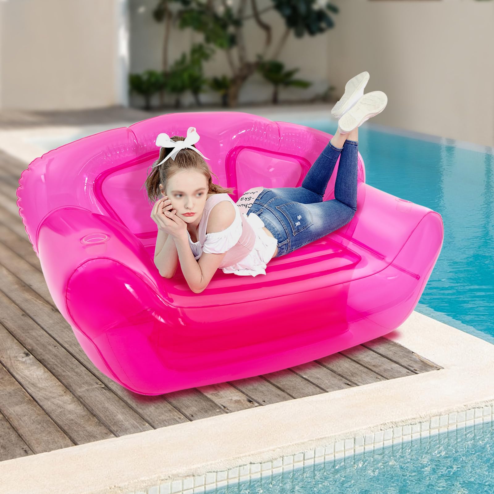 HOLMZCED Portable Inflatable Couch, Pink Inflatable Sofa Inflatable Double Person Sofa Folding Blow up Chair Freestanding Air Couch Blow up Furniture for Home Outdoor Camping Beach