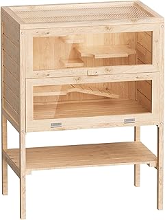 Wiltec 3 Etagen Nagerkäfig, 600 x 400 x 800 mm, aus Holz, mit klappbarem Deckel & Sichtfenster, Kleintierhaus Mäusekäfig Hamsterkäfig