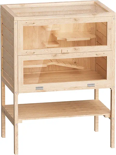 Wooden Hamster Cage with Folding Lid - 3-Level Rodent Terrarium