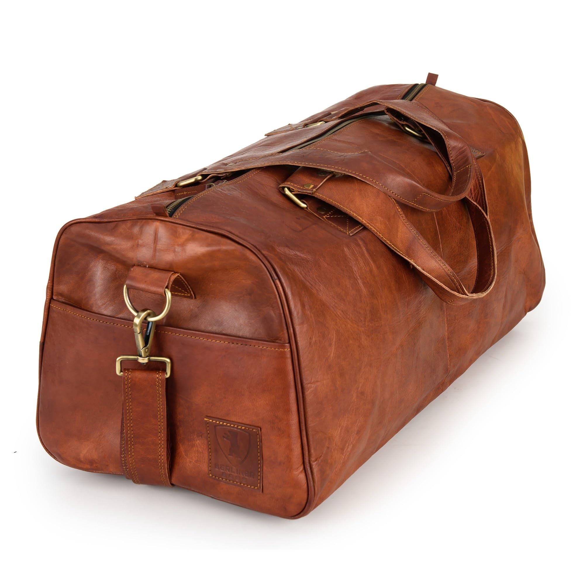 Berliner Bags Vintage Borsone da Viaggio Oslo, Borsone Palestra in Vera Pelle, Weekender per Sport da 50L, Unisex Marrone