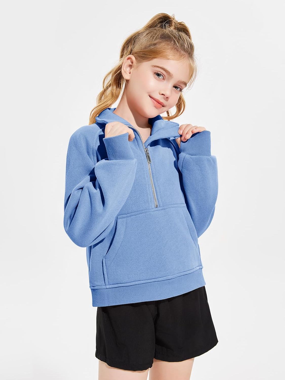 Haloumoning Girls Half Zip Sweatshirt Long Sleeve Pullover Crop Tops Kids Lightweight Fleece Fashion Winter Clothes - Image 3