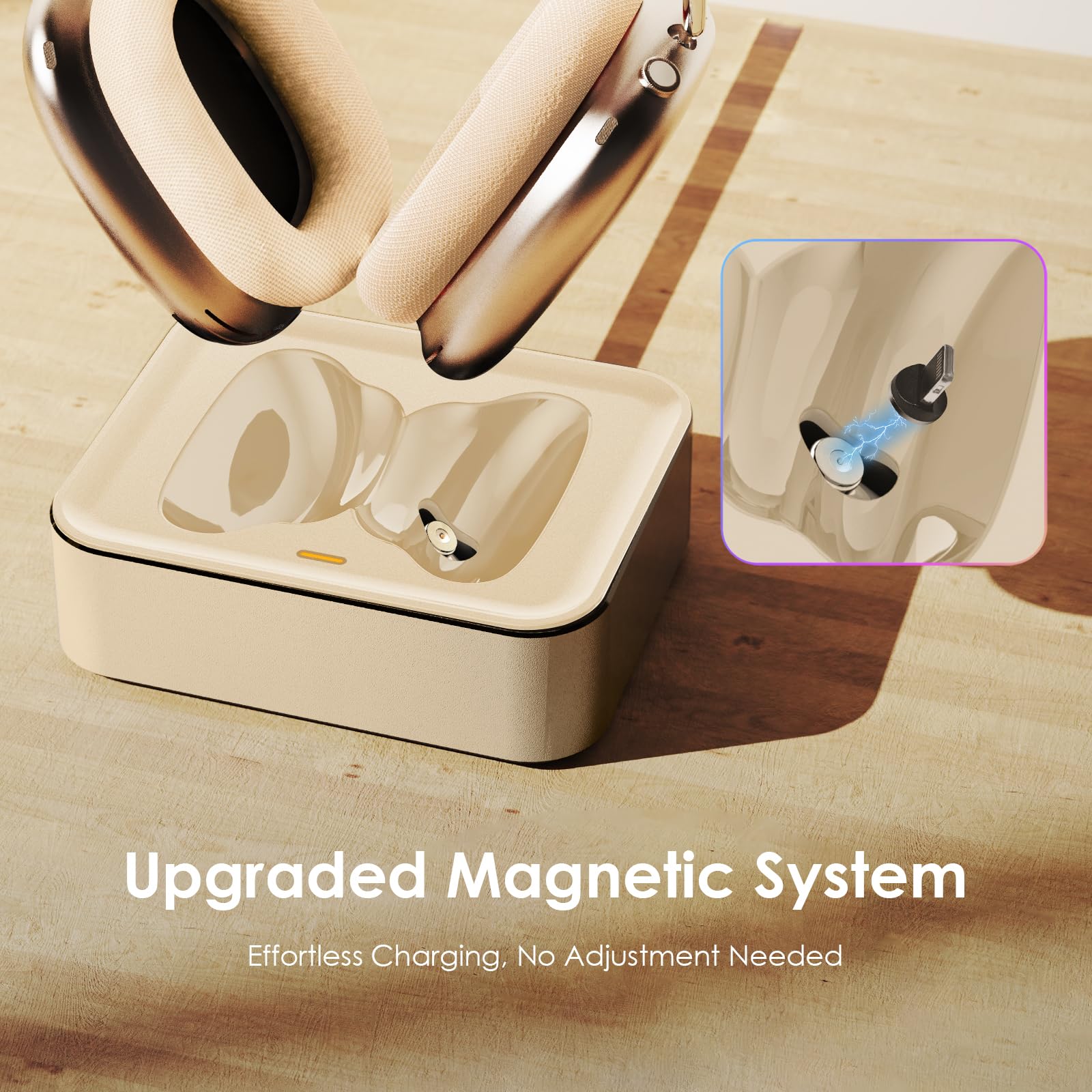 Estación de carga para auriculares AirPods Max 1 y 2 – Base de carga magnética con conector Lightning y USB-C, pantalla LED, fácil de cargar (Starlight)