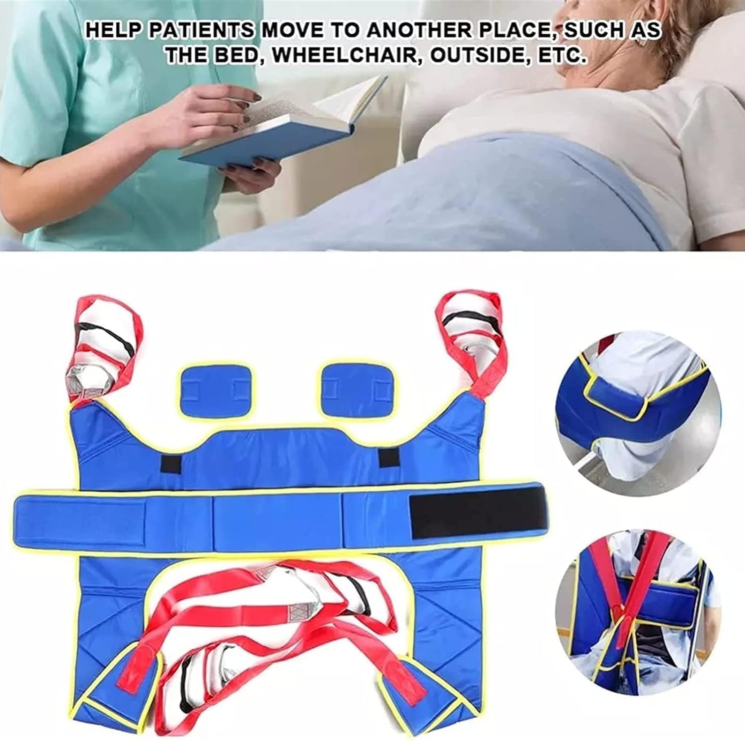 Arnés Elevación Paciente Cuerpo Completo, Arnés for grúa de pacientes for uso con elevadores de pacientes y grúas de techo, arnés for inodoro, arnés for ducha con piernas divididas(Blue L)