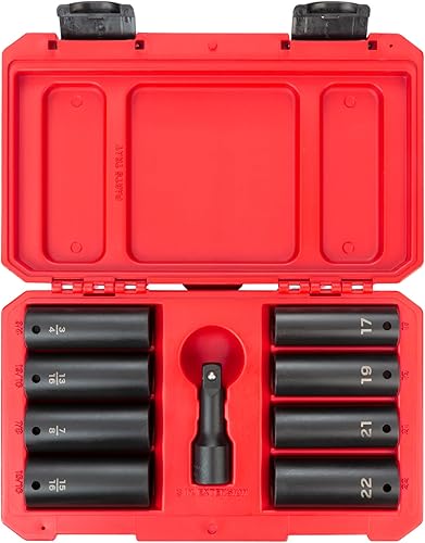 TEKTON Juego de tuercas de impacto profundo de 1/2 pulgada con funda, 9 piezas (3/4-15/16 pulgadas, 0.669-0.866 in) | SID92415