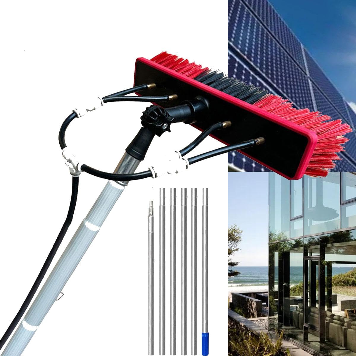 9M Telescopic Window Cleaner Kit - Extendable Water Fed Brush For Solar Panel Washing Professional Window Cleaning Tool With Adjustable Pole For High Reach Cleaning. ,size_name-5.4M/55cm brush he