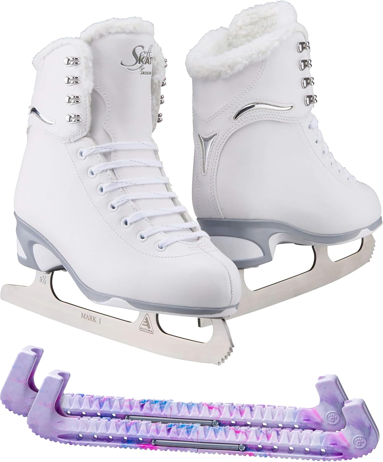 Jackson Ultima Finesse Girls’ / Women’s White Figure Ice Skates Bundle with Skate Guards