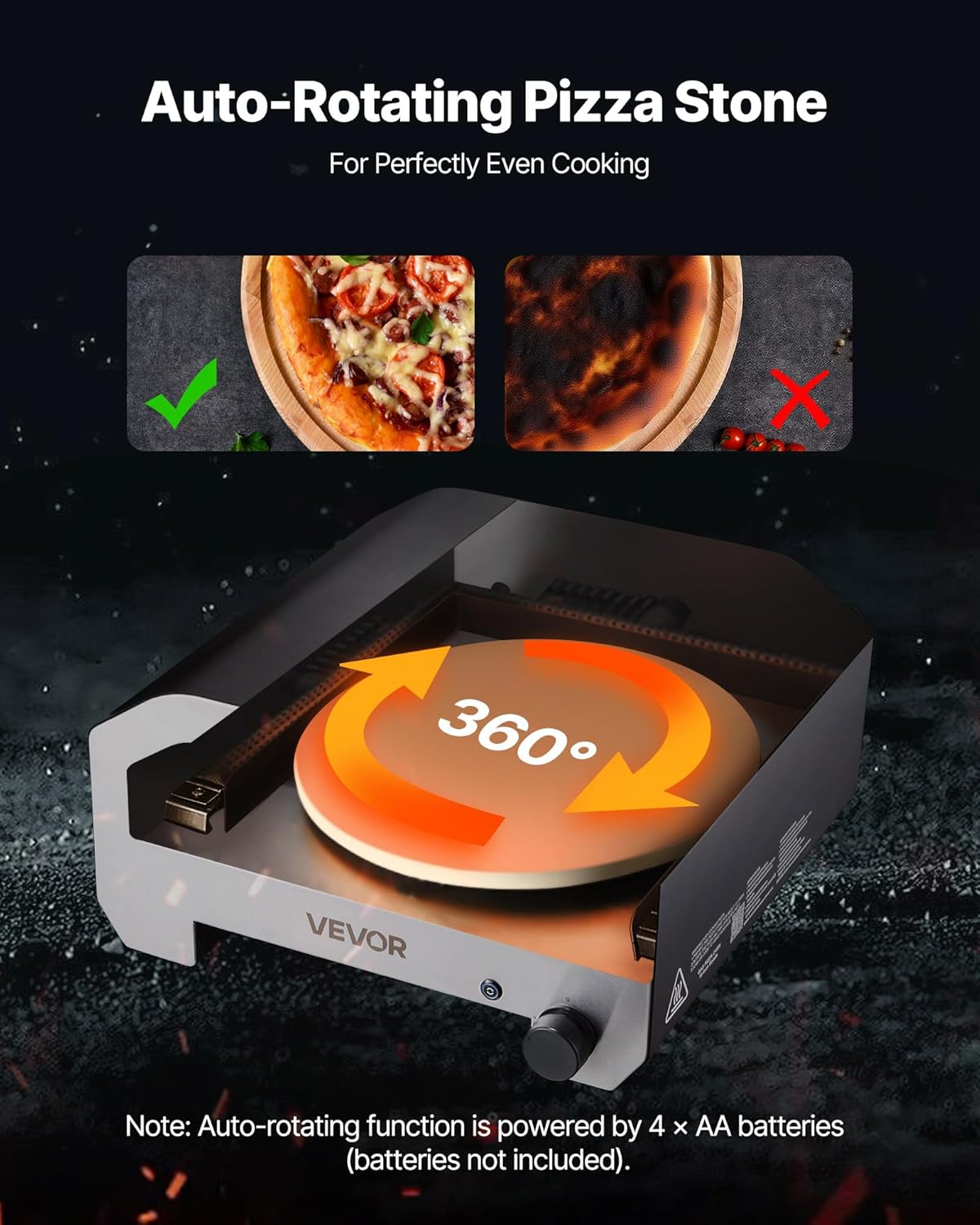 VEVOR 16 in Outdoor Pizza Oven, Auto Rotating Propane Gas Pizza Ovens, Portable Pizza-Cooker with Electric Rotate Pizza-Stone, Carry Bag, Propane Pizza Maker For Outside Backyard Patio Camping, Black