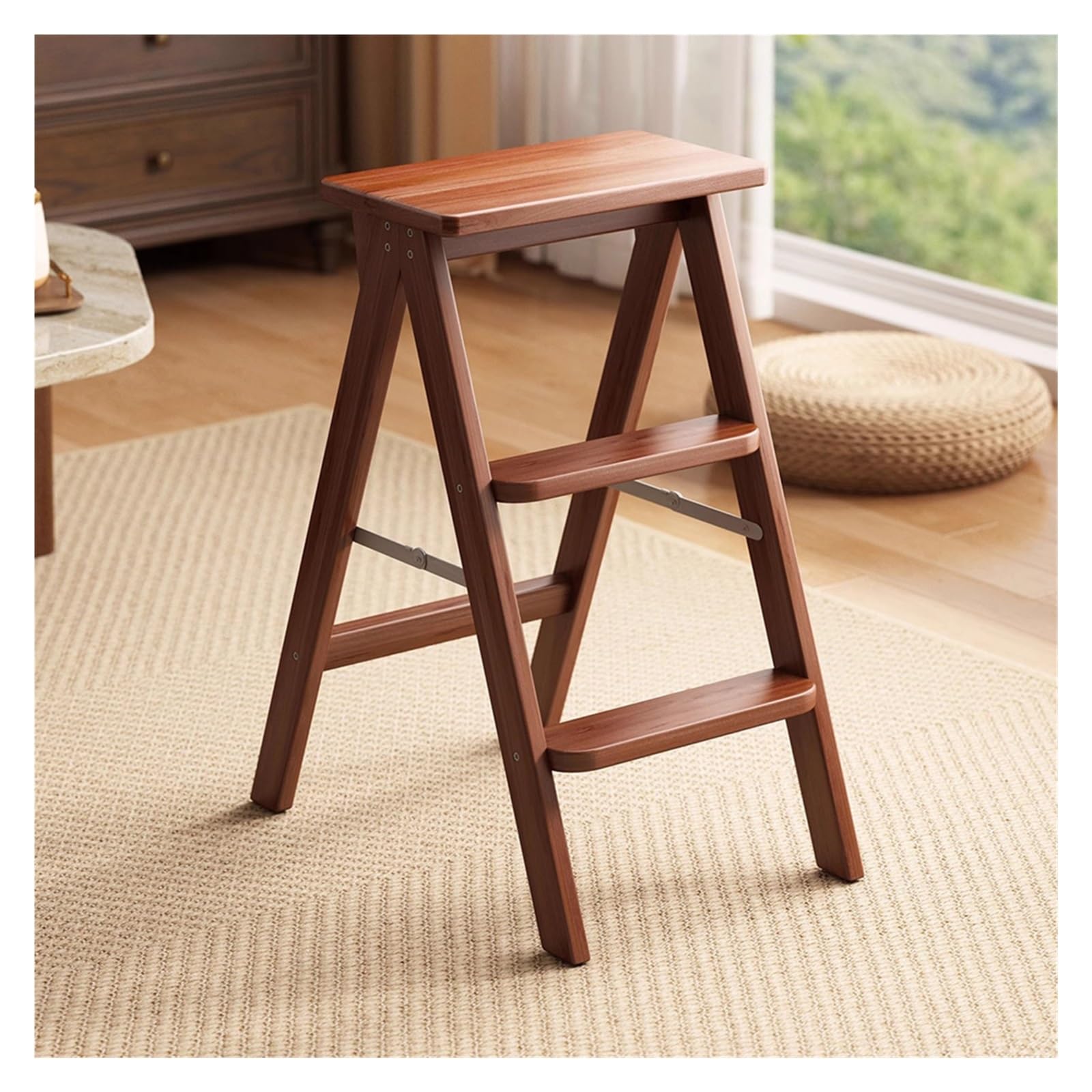 Échelle-siège pliante en bois 3 marches | Tabouret convertible 3 en 1 multifonction