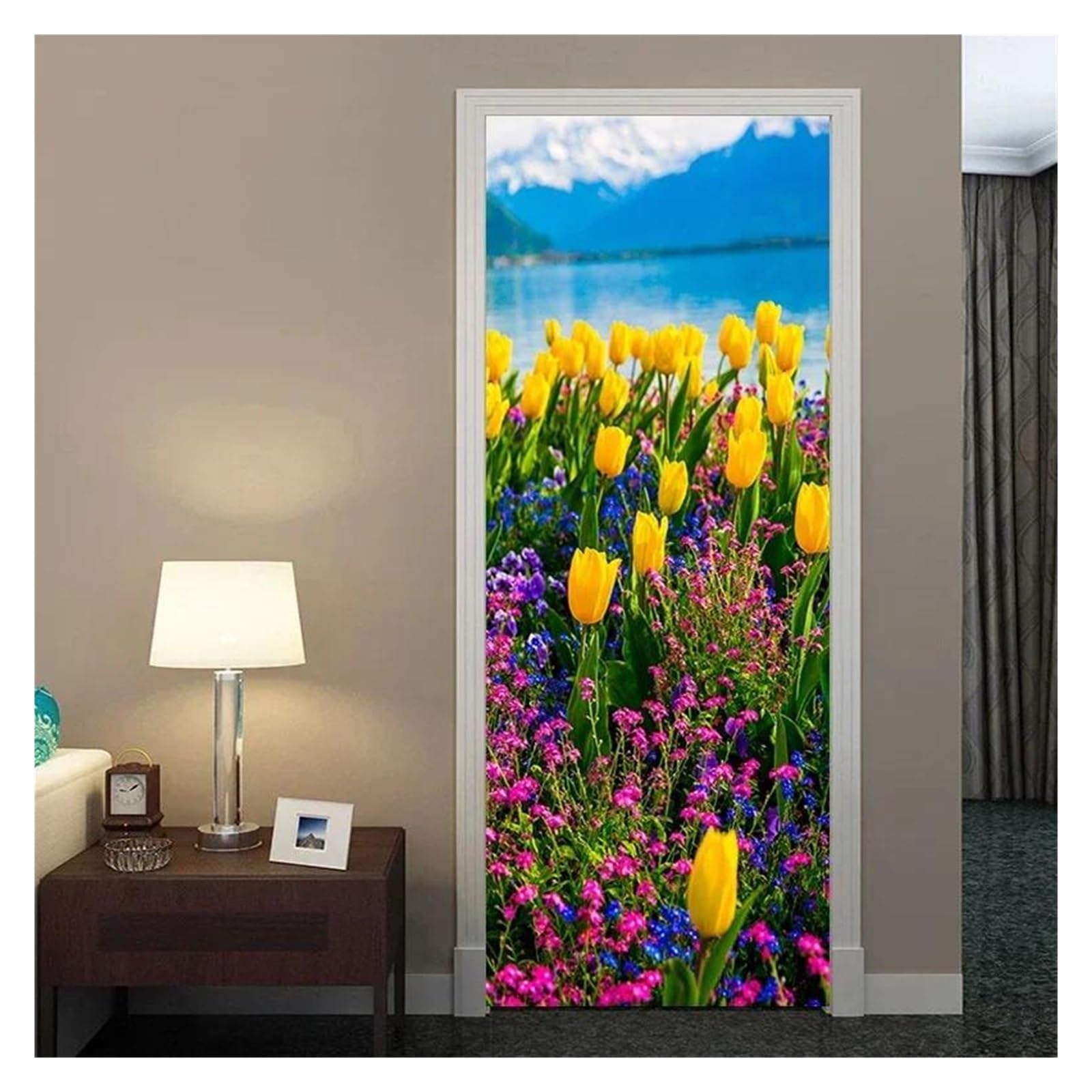 Sticker mural et autocollant de porte paysage de montagne 95x215cm pour déco maison