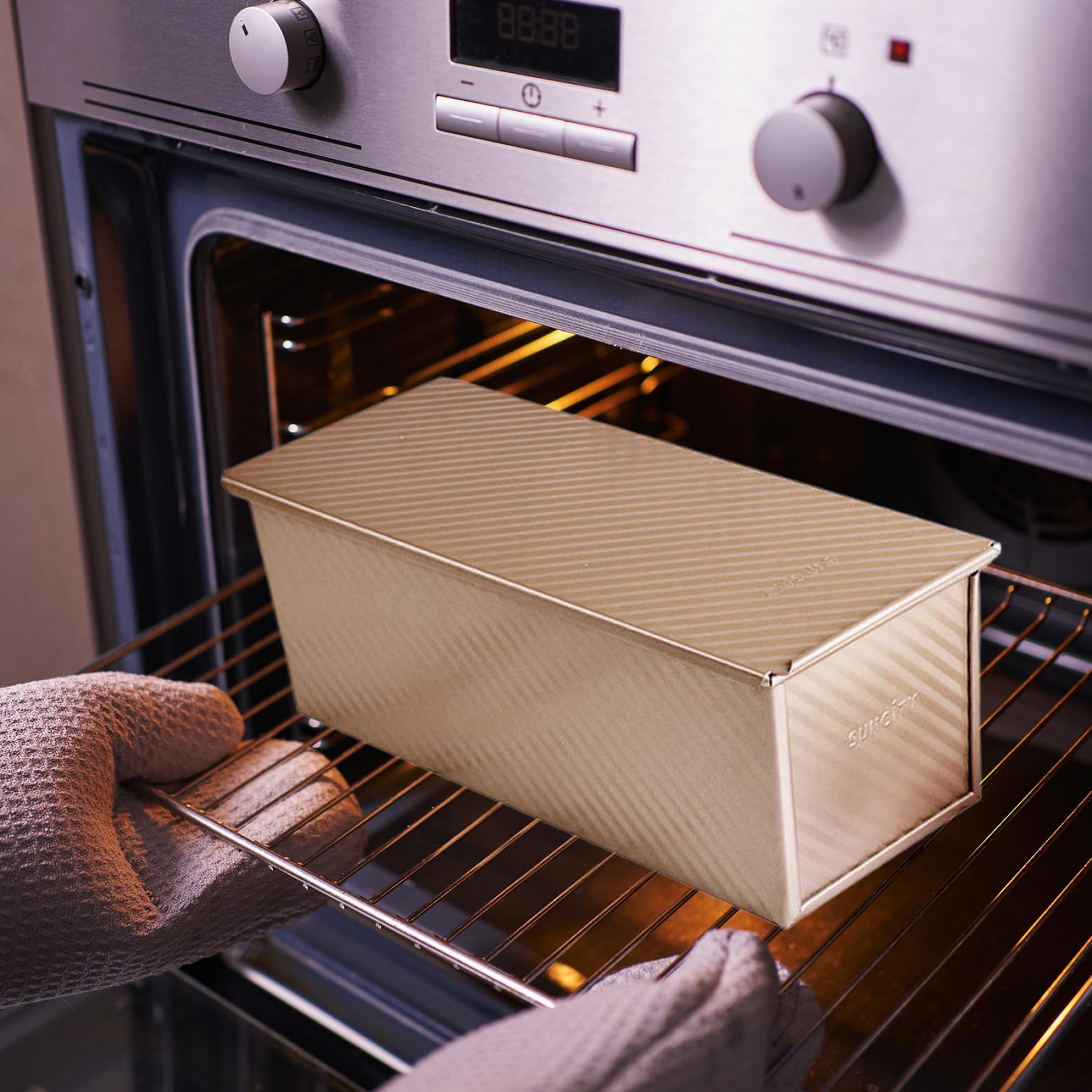 Kastenform mit Deckel, 1, 9 kg Teigkapazität, Brotkastenform, 34, 9 x 13, 2 cm, Brotbacken, antihaftbeschichtet, rechteckig, gewellt, Toaster, Backgeschirr für Sandwich, L