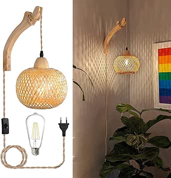 Lampada Da Parete Vintage In Corda Di Canapa - Applique Industriale Per Interni, E27, 110/220V, Nero - Foto 6