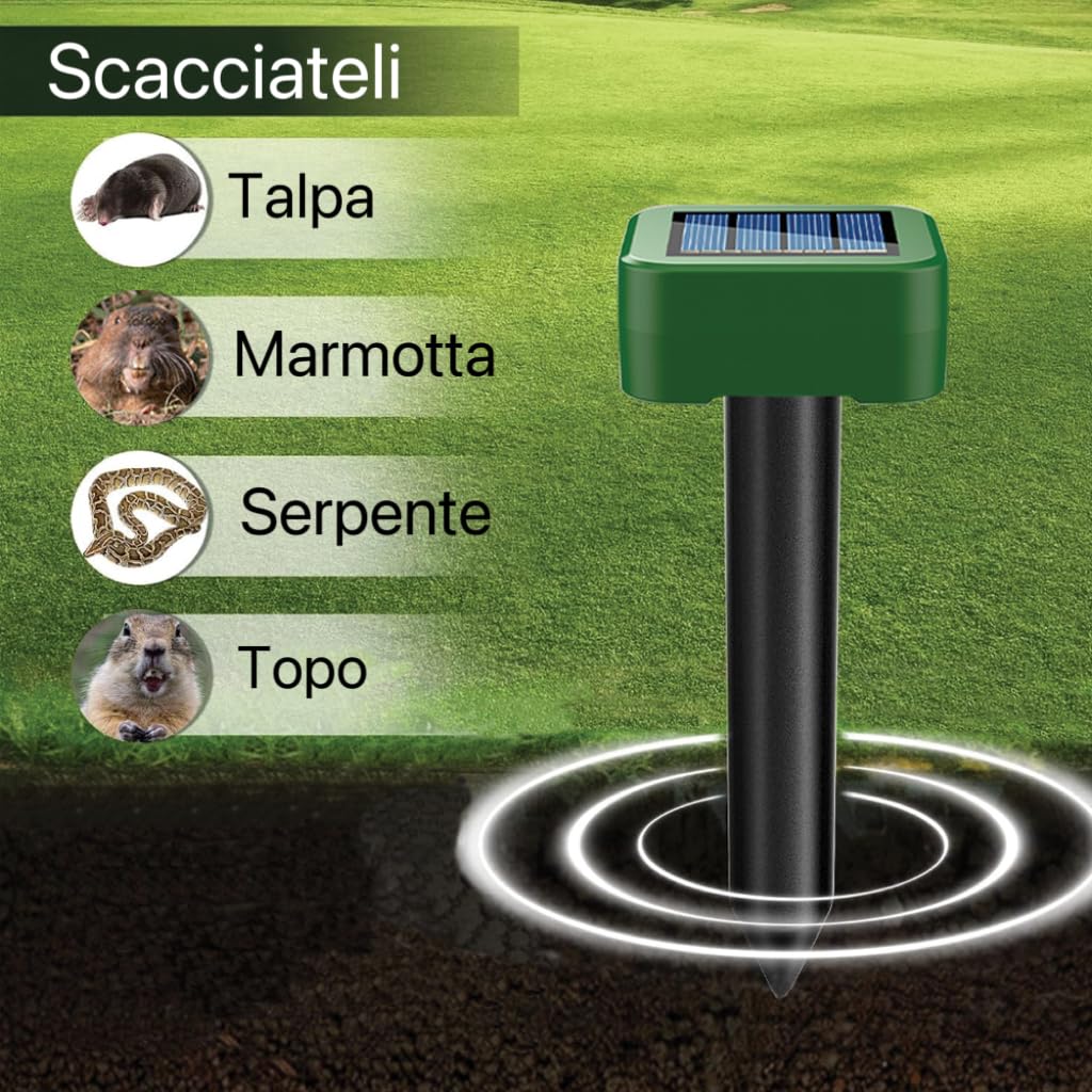 Dissuasori per Topi, Ultrasuoni per Topi da esterno 4 Pezzi, Repellente per Talpe, Ultrasuoni per Talpe, Dissuasori per Serpenti, Dissuasore Solare per Giardino e Campeggioi