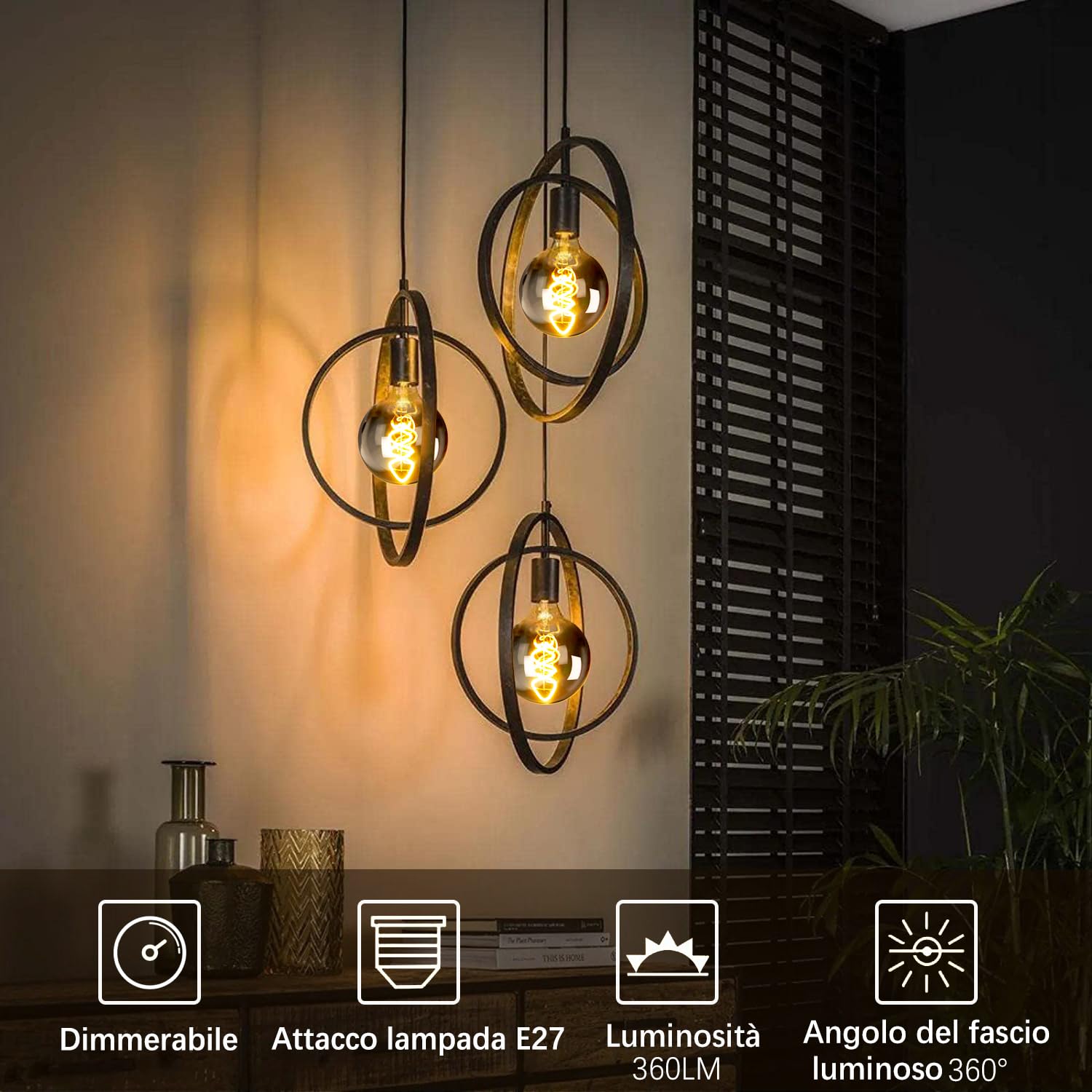 Lampadine LED E27, Dimmerabile Lampadina LED 4W (Equivalente a 40W) G80 Edison Vintage Lampadina LED E27 Luce Calda 2700K - Grigio, Pacco da 6