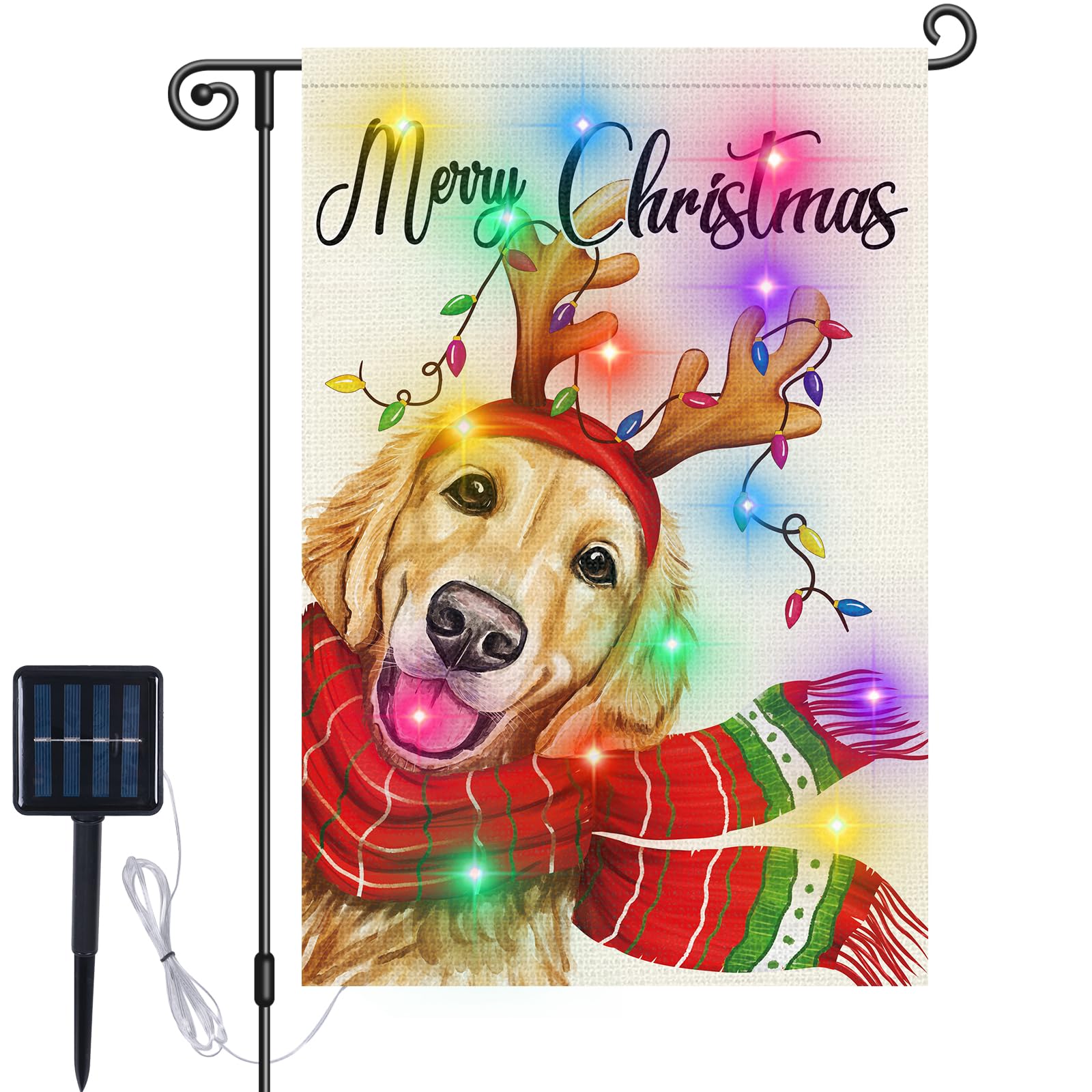 Bandera de jardín de Navidad de 12 x 18 pulgadas de doble cara LED solar para vacaciones