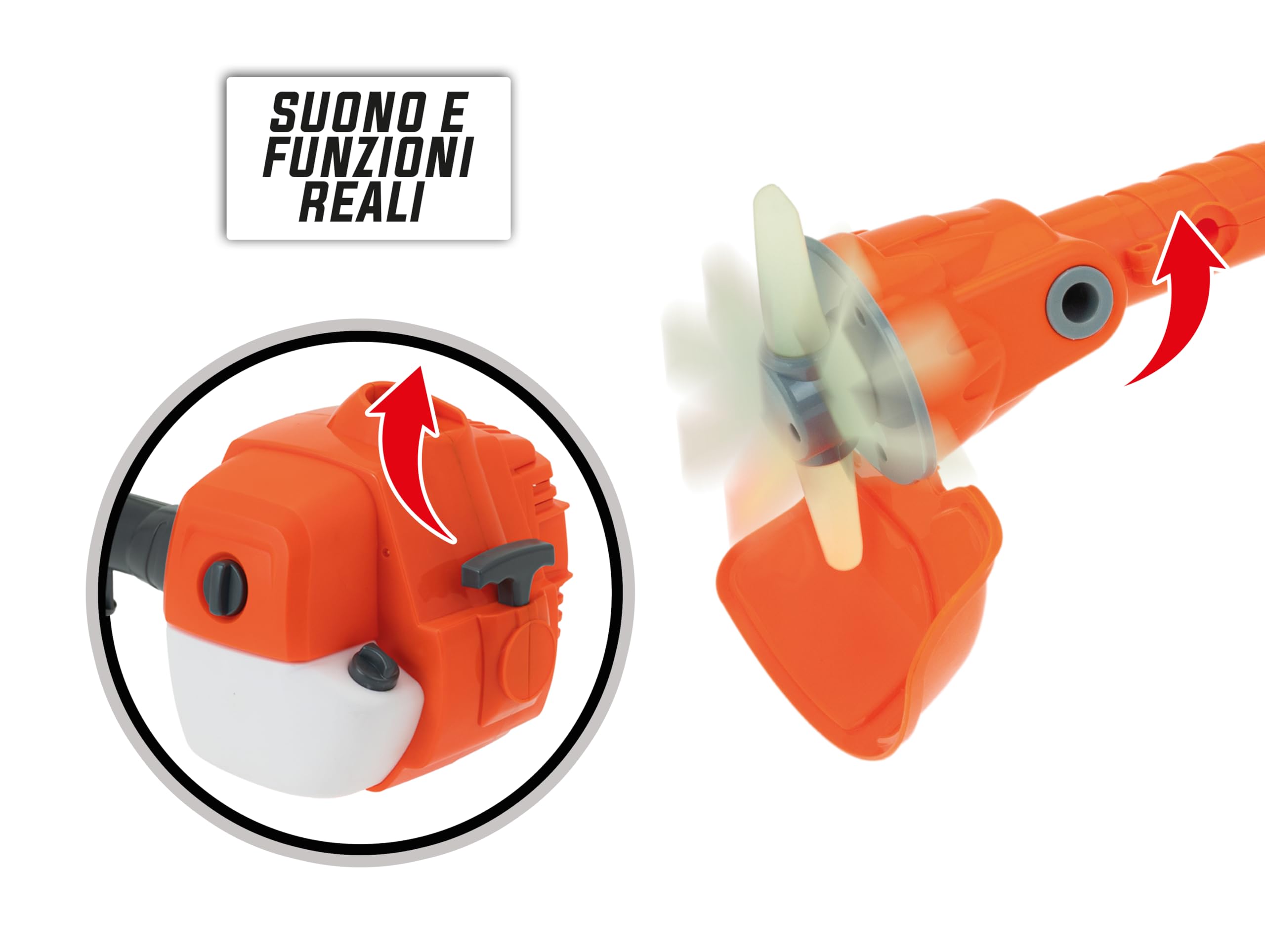 Teorema Giocattoli - TEO'S Teorema-débroussailleuse Jouet pour Enfants à Batterie avec lumières et Sons, Bras télescopique, Longueur 57 cm, Couleur Orange, Blanc, Gris, 80416