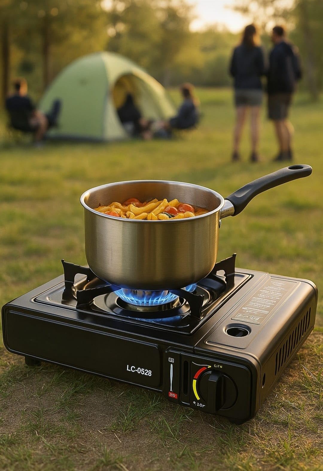 Hornillo de Gas Portátil con Maletín Cocina Camping a Gas Butano Encendido Automático Piezoeléctrico Potente, Seguro y de Bajo Consumo Ideal Camping, Excursiones y Emergencias Cartucho Gas No Incluido