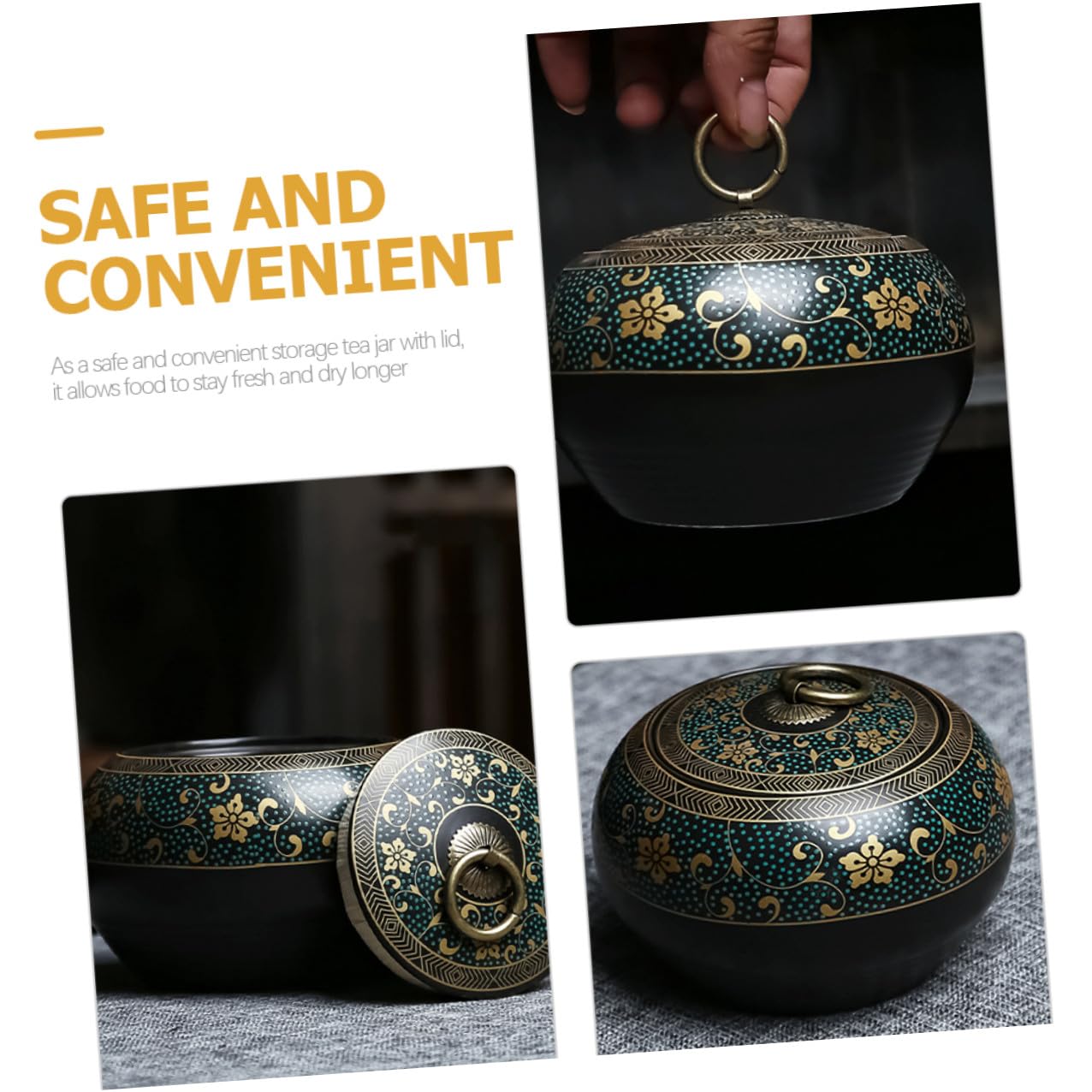 Barattolo Piccoli Ceramica per Nero Ermetico Coperchio Tè in Decorazione Contenitore Portatile Conservazione di Oggetti Riso da Tavolo la Casa