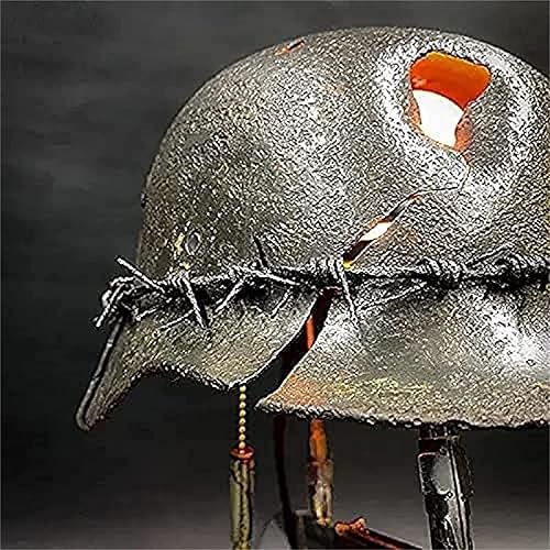 Miniatura 4 de Lámpara de mesa de reliquia de guerra, estatua hecha de casco de soldado de la Segunda Guerra Mundial y bayoneta, el mejor regalo para entusiastas