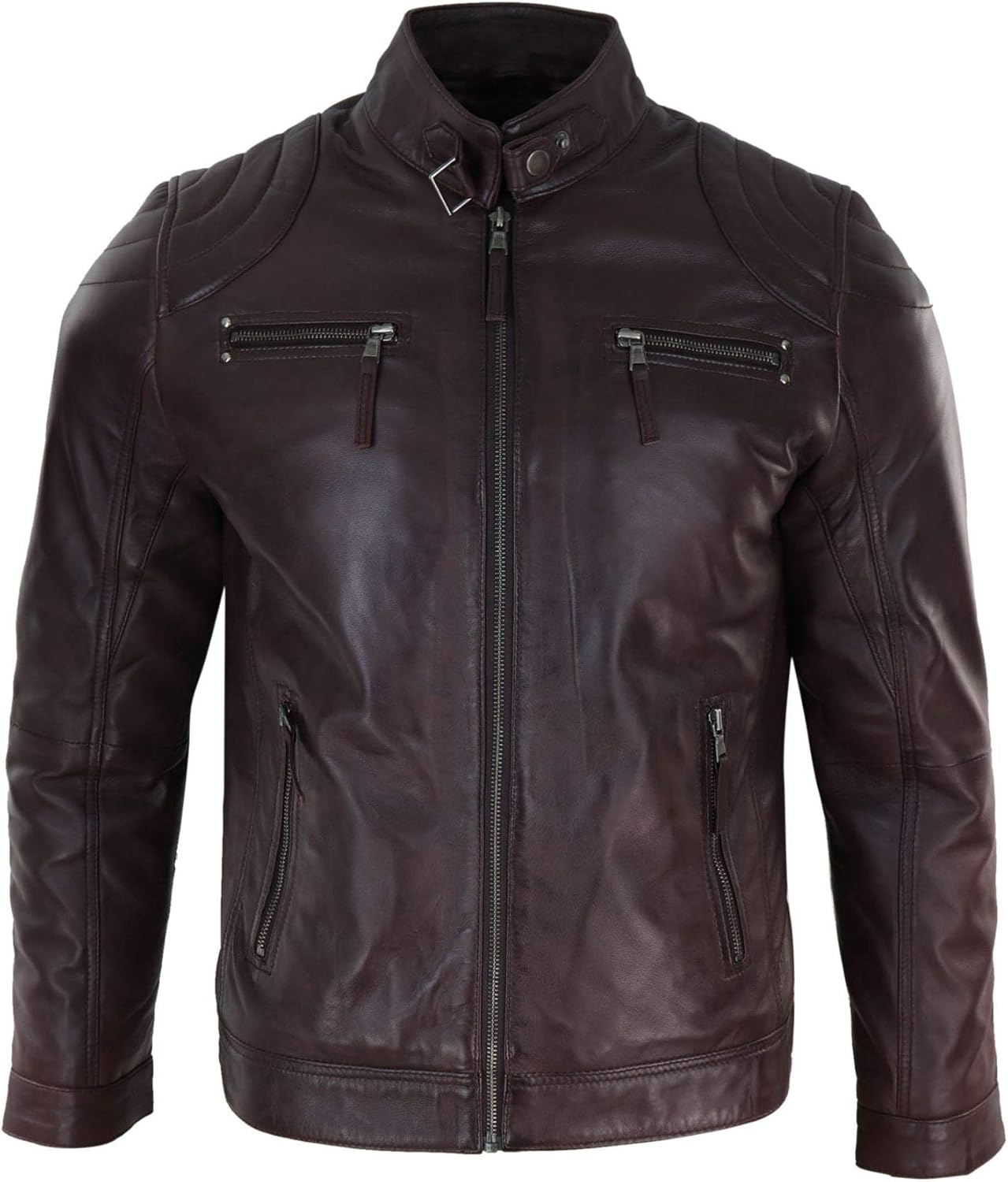 Men's Biker Zip Jacket Leather Light Short Classic Motorcycle