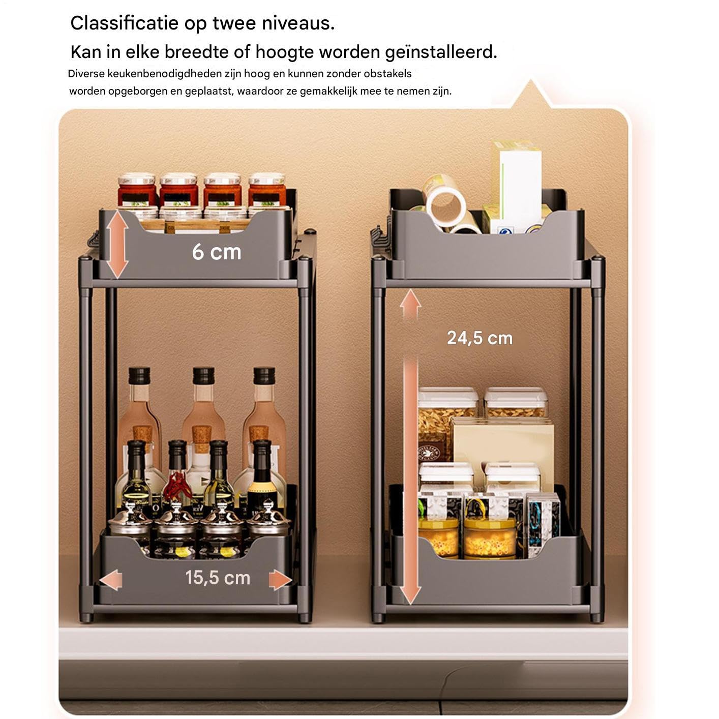 Sotto lavello nizer 2Tier Expandab Rack AdjustabCabinet nizer per cucina e bagno Robusto Der Mensole salvaspazio sotto il bancone Solut