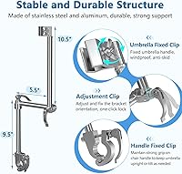 Vista 3 de Soporte de soporte para sombrilla de bicicleta, soporte para sombrilla de silla de ruedas para cochecito, manos libres, clip de abrazadera