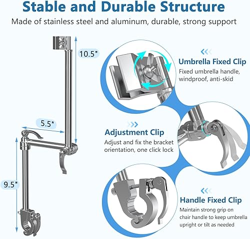 Miniatura 3 de Soporte de soporte para sombrilla de bicicleta, soporte para sombrilla de silla de ruedas para cochecito, manos libres, clip de abrazadera para