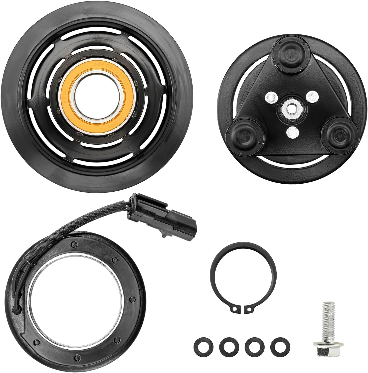 A/C Air Conditioning Compressor Clutch for 2006-2008 Liberty 3.7L, 2007-2008 Nitro 3.7L, AC Compressors Clutch Electromagnetic Coil Pulley Assembly Kit Replace # 68184 CO10900C OEM Design