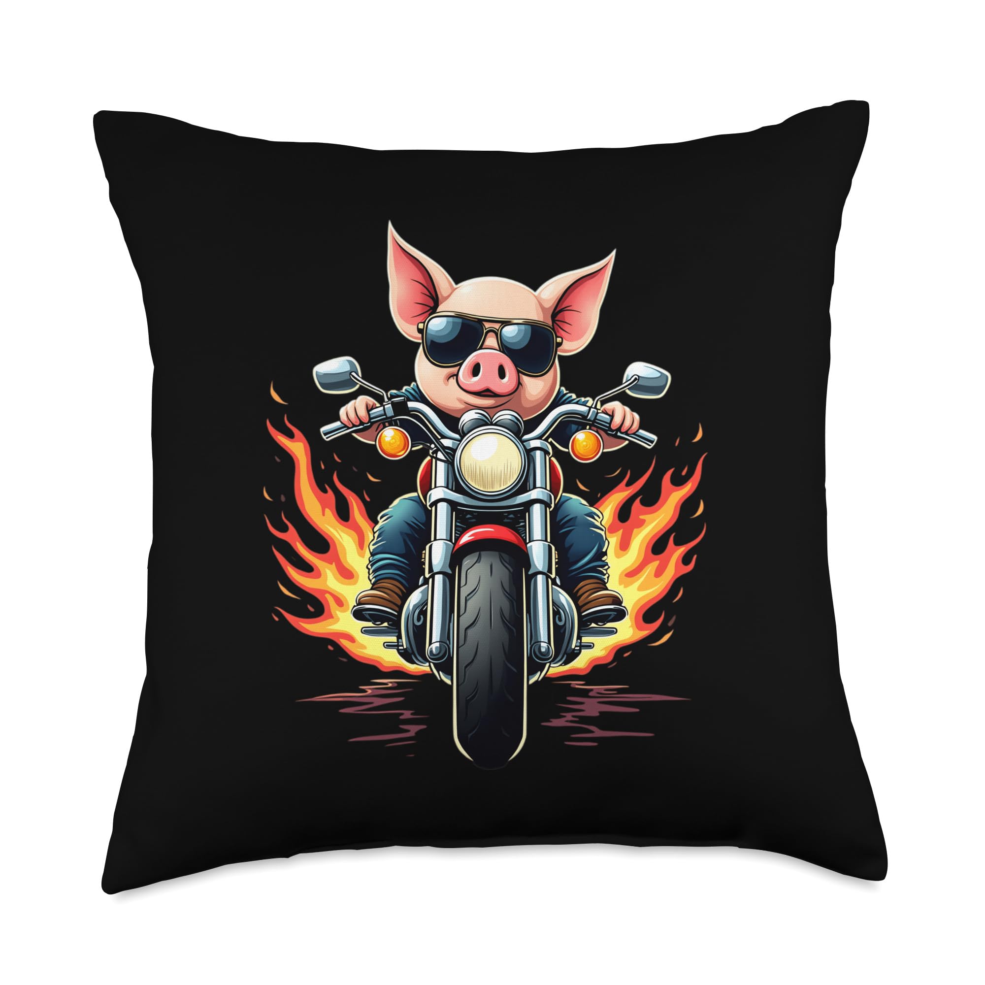 Funny Pig Riding a Motorcycle Design Pig Lovers Throw Pillow