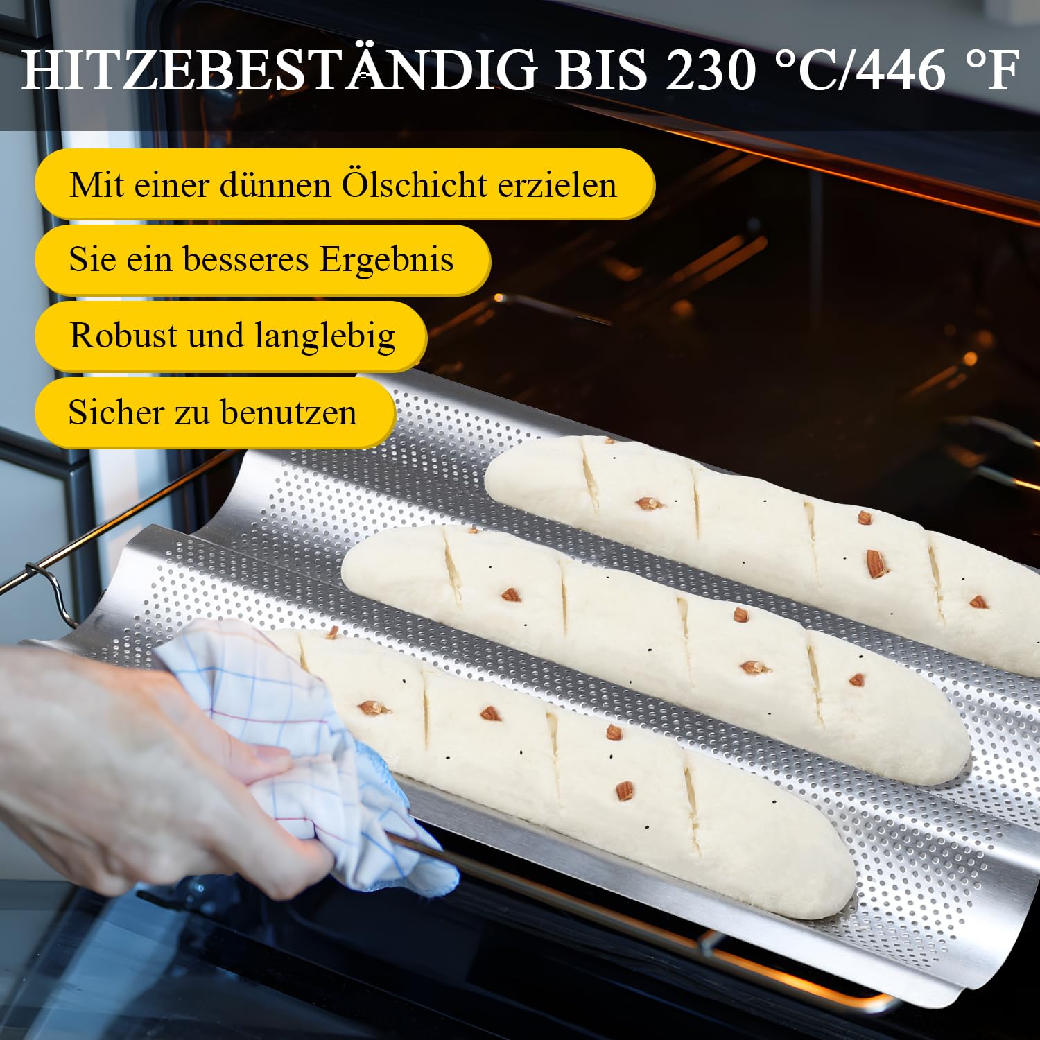 Stampo Baguette In Acciaio Inox Hotec - Teglia Microforata 38x24,5cm Per Pane Casereccio - Foto 4