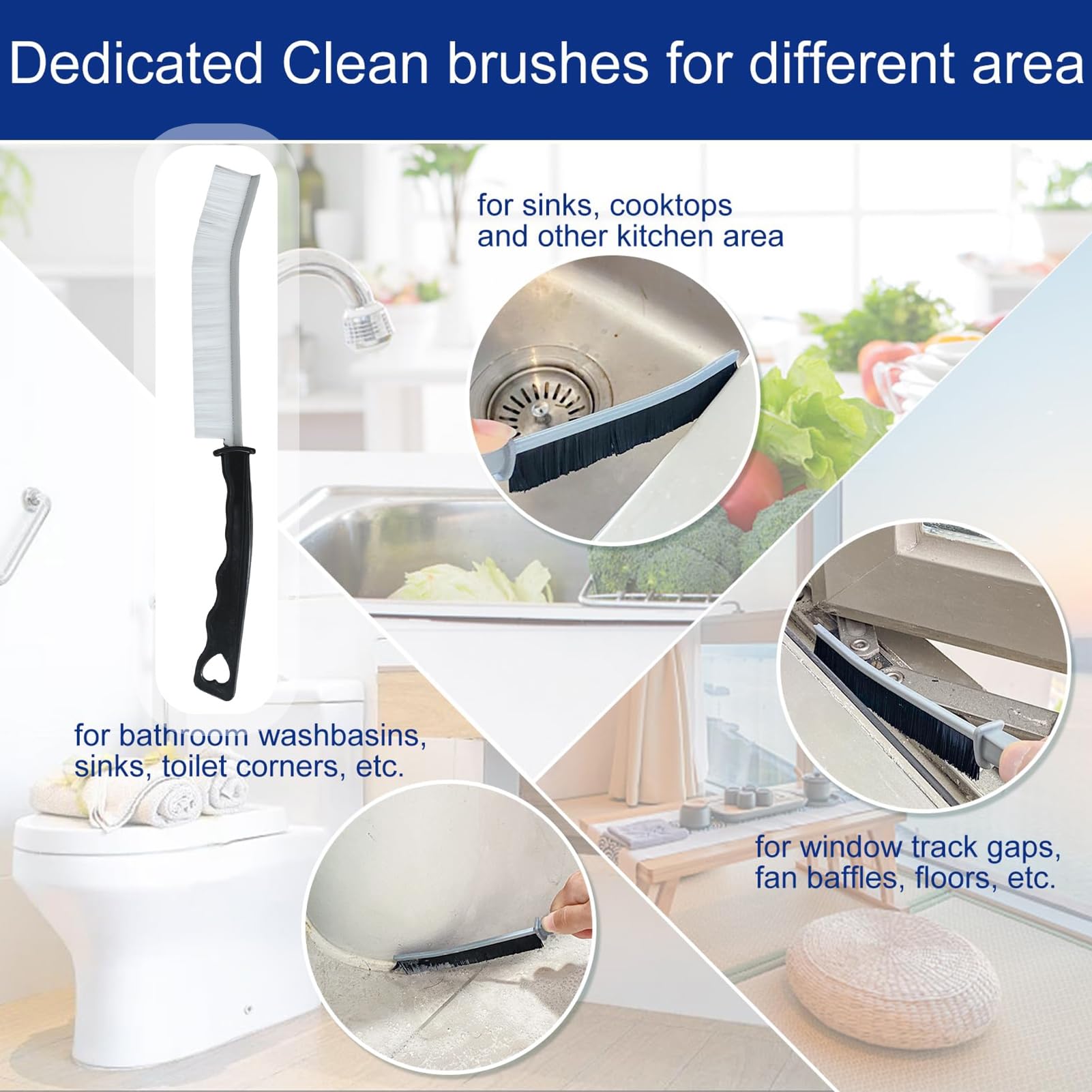 WOLMIK Set 5 Spazzole Per Pulizia Fessure - Con Setole Rigide Per Finestre, Porte E Bagno