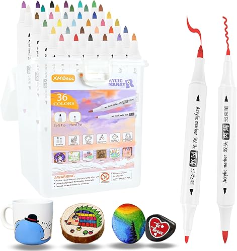 Marcadores de pintura acrílica de doble punta de 36 colores, punta de pincel de alta calidad con punta fina y punta de pincel, marcadores de pintura